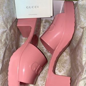 Gucci Pink Rubber Platform Slides